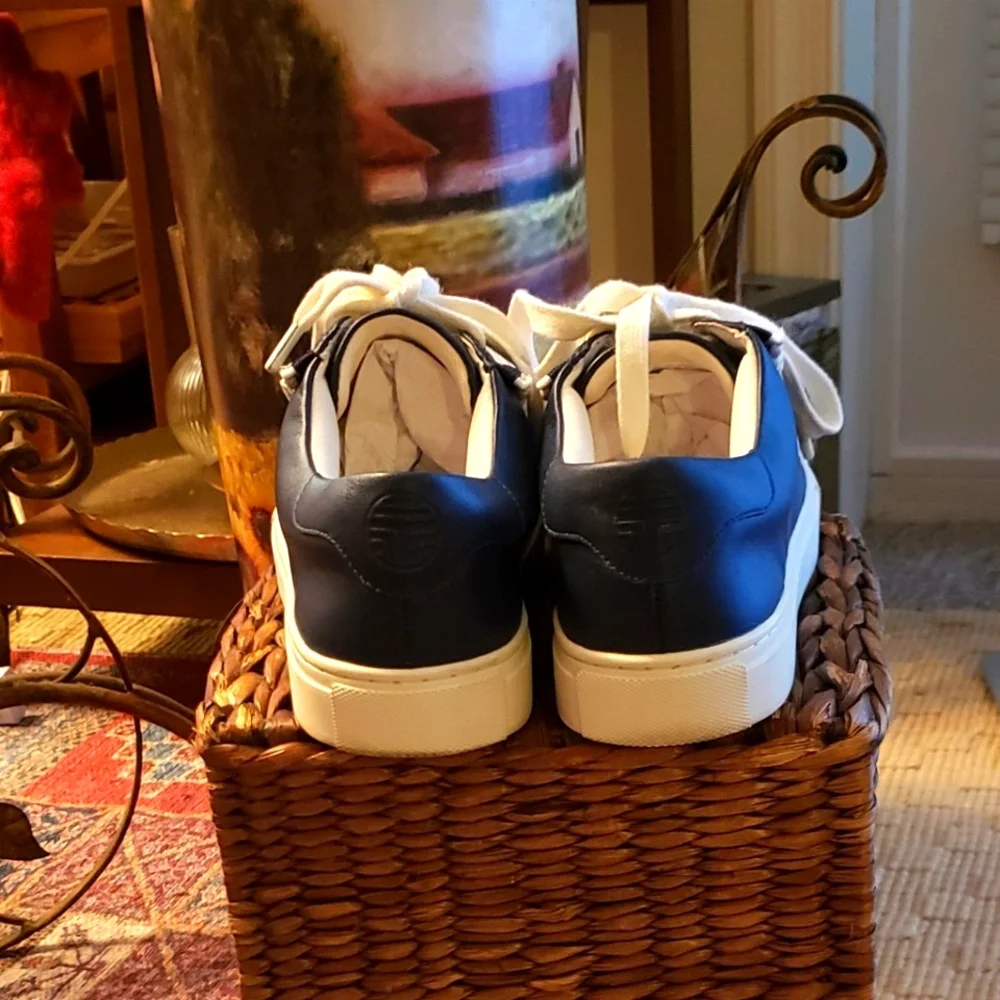 Tory Burch Navy Leather Ruffle Sneakers - Picture 3 of 5